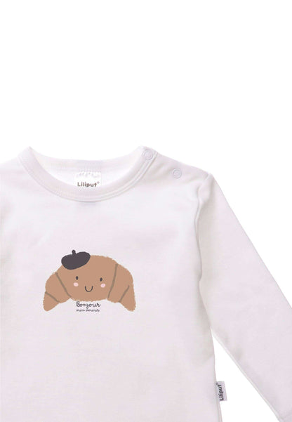 Kinder-Langarmshirt weiß mit "Croissant" Print